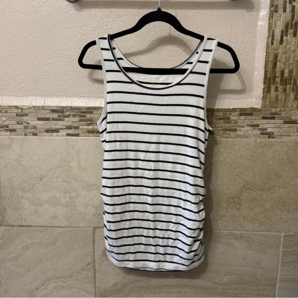 A:glow Maternity White &black Striped Tank Top